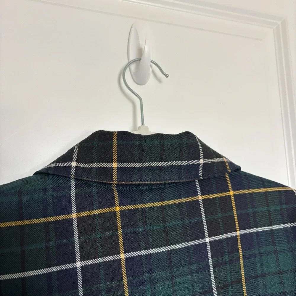 J. Crew Collection Green Navy Tartan Plaid Classic Belted Wool Blend Trench Coat